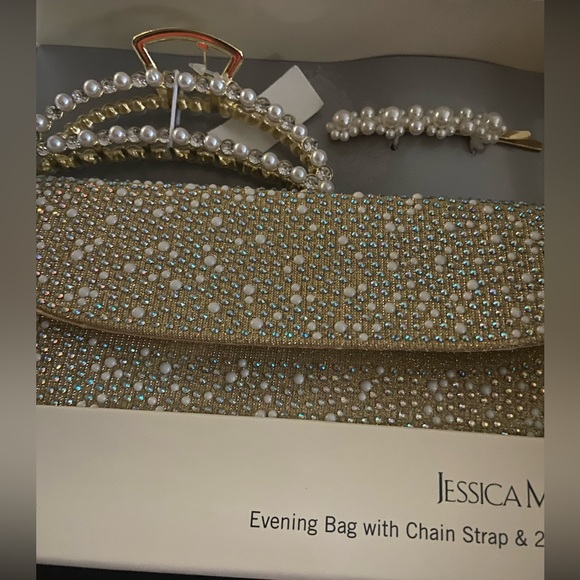 Jessica McClintock Evening Bag with Chain Strap & Two Hair Accessories - Picture 3 of 5